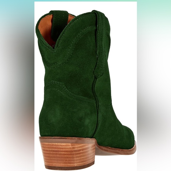 Western Ankle Boots Pointed toe Low Stacked Heel Retro Slouch 2” Chunky Slip On - Picture 4 of 9